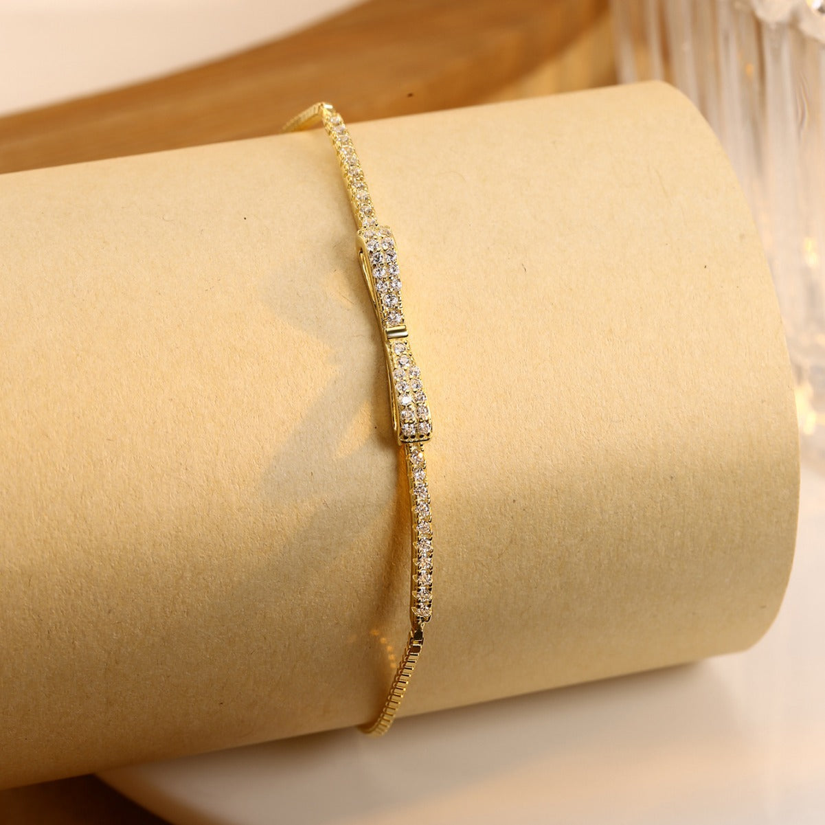 Bowknot Bracelet Sterling Silver Bracelet 18K Gold Plated Bracelet Zircon Bracelet