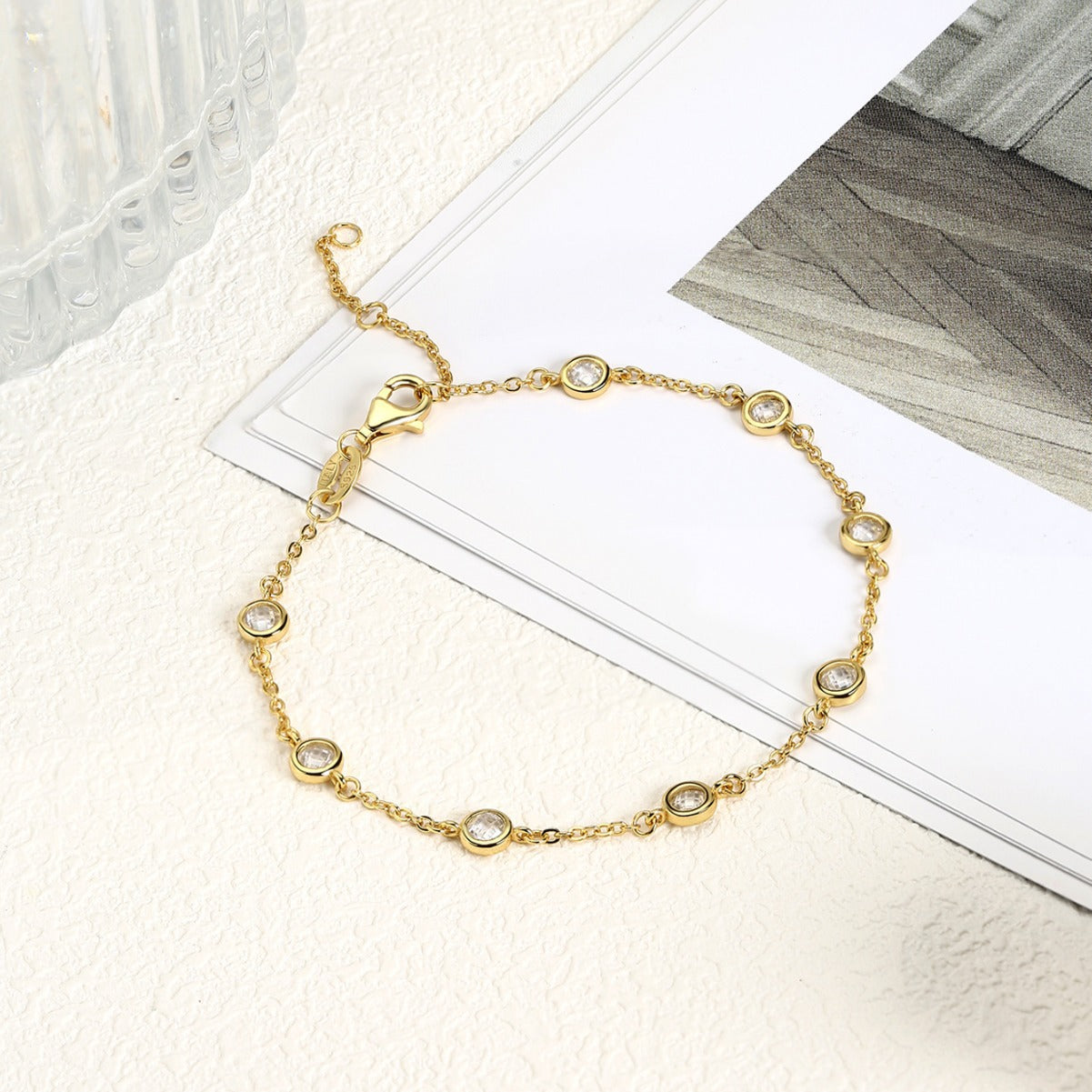 Sterling Silver Bracelet 18K Gold Plated Bracelet Zircon Bracelet