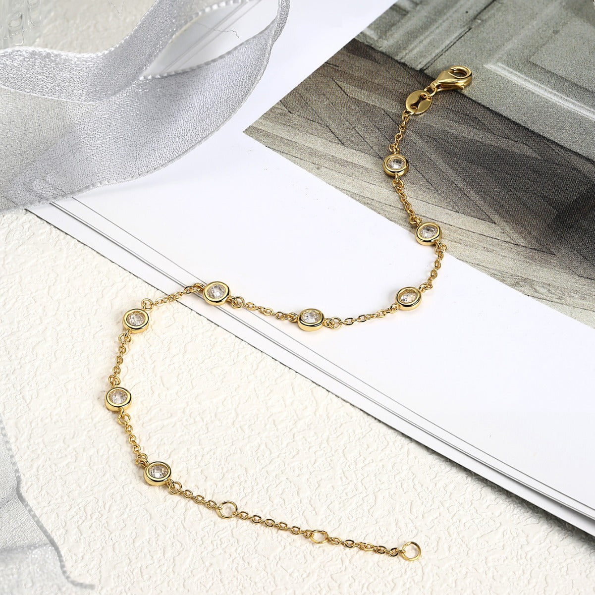 Sterling Silver Bracelet 18K Gold Plated Bracelet Zircon Bracelet