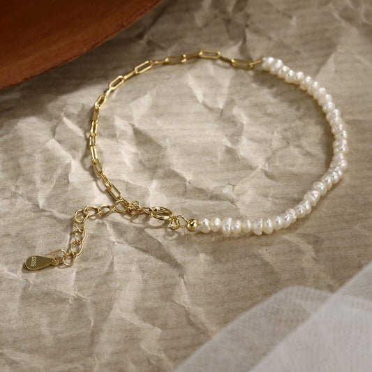 Pearl Bracelet Sterling Silver Bracelet 18K Gold Plated Bracelet