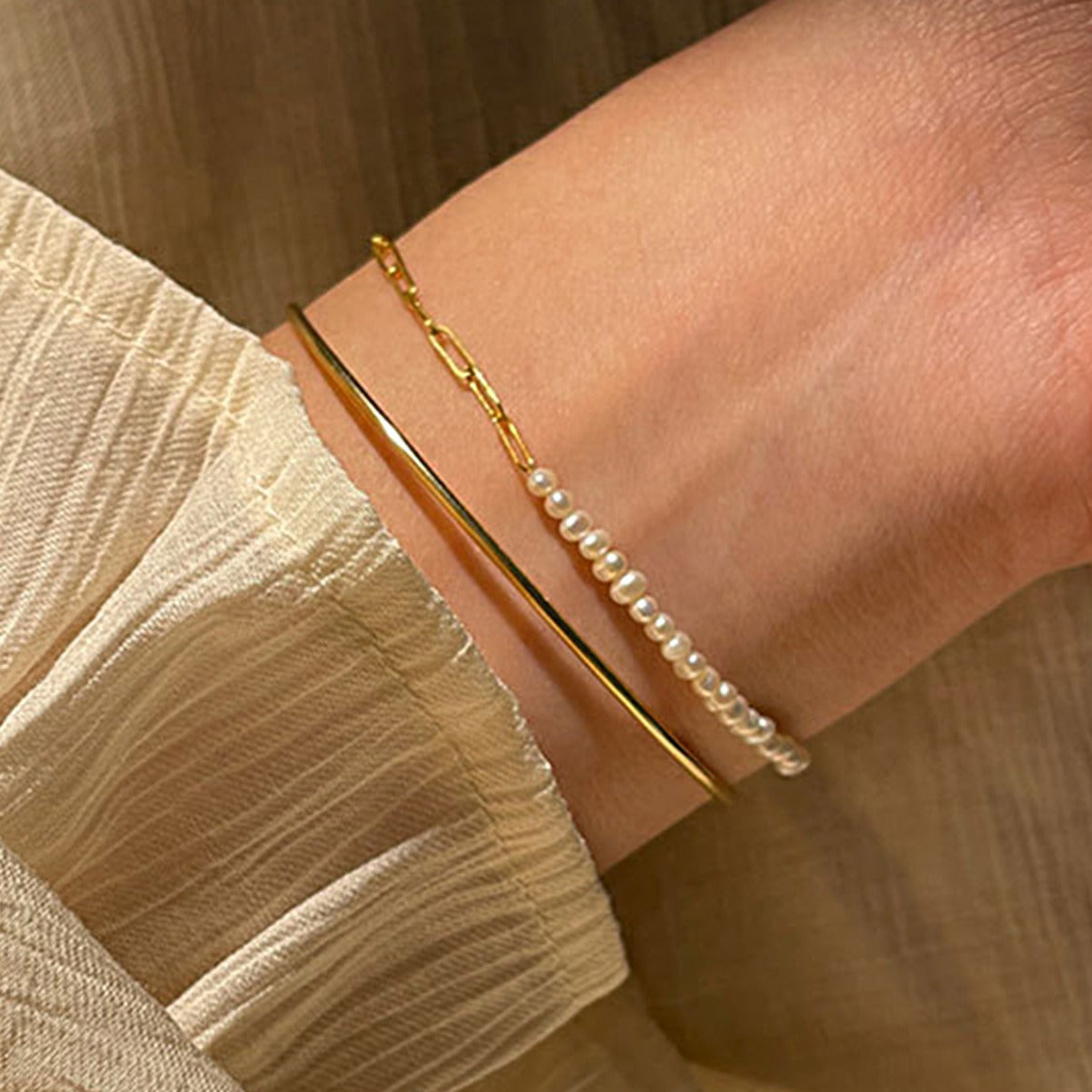 Pearl Bracelet Sterling Silver Bracelet 18K Gold Plated Bracelet