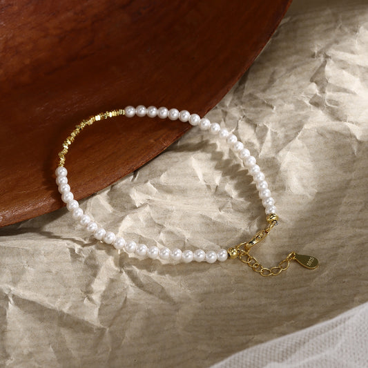 Pearl Bracelet Sterling Silver Bracelet 18K Gold Plated Ring