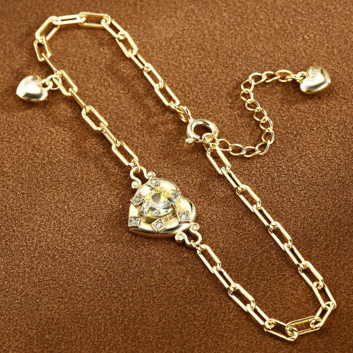 Heart Bracelet Sterling Silver Bracelet 18K Gold Plated Bracelet