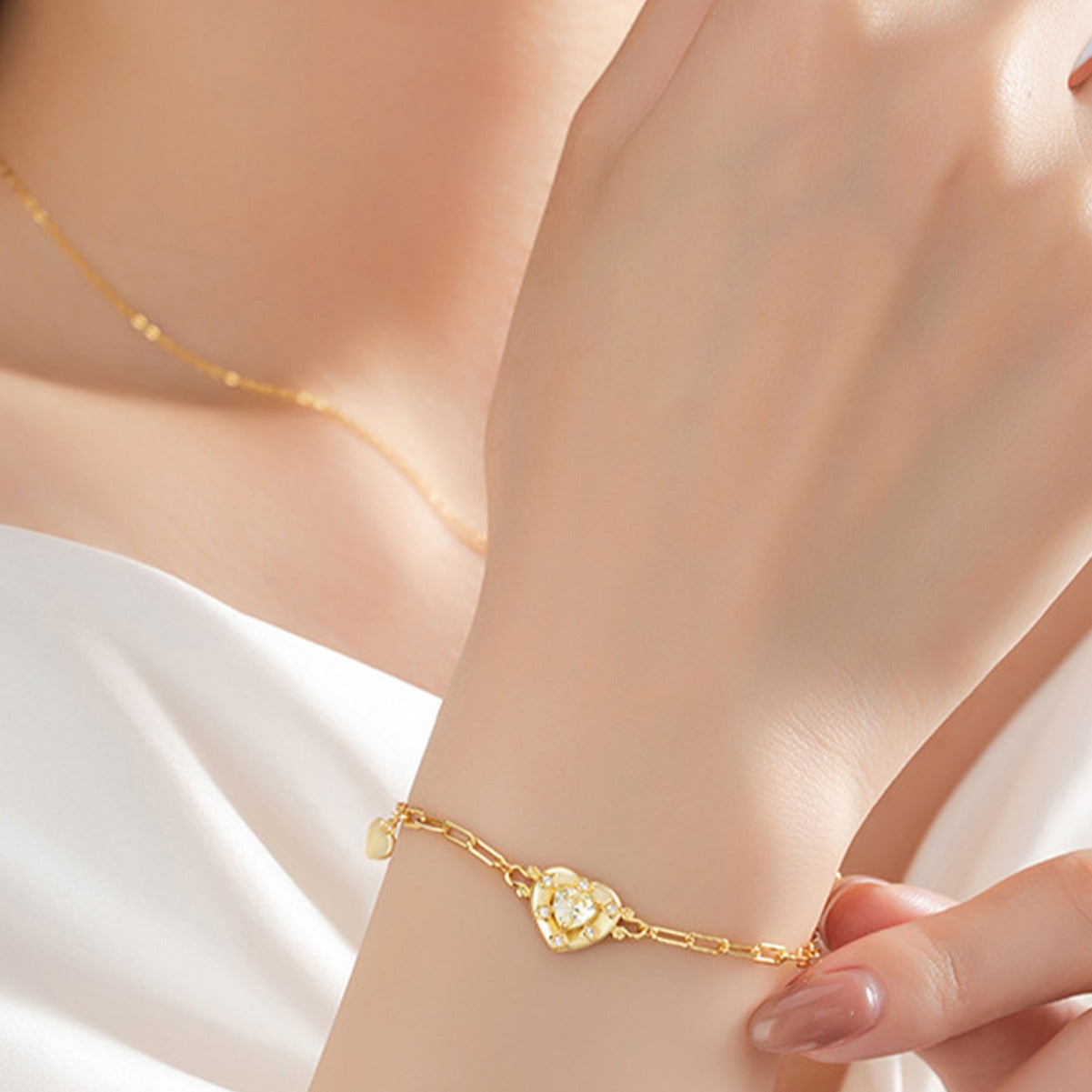 Heart Bracelet Sterling Silver Bracelet 18K Gold Plated Bracelet