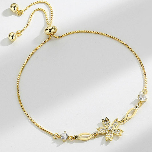 Cherry Blossom Bracelet Sterling Silver Bracelet Flower Bracelet 18K Gold Plated Bracelet