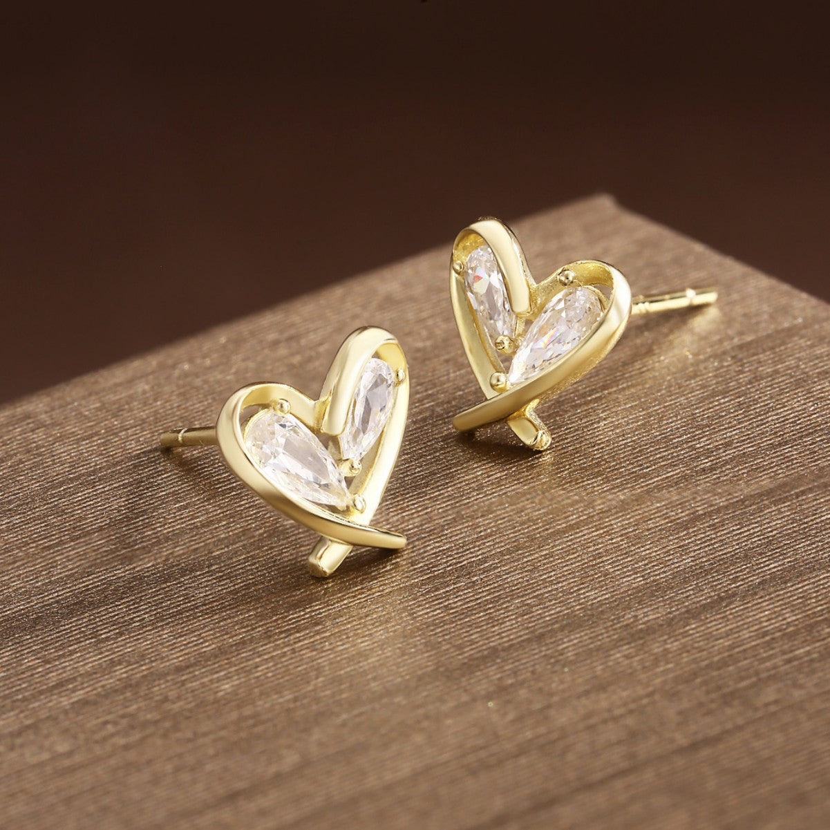 Sterling Silver Earrings 18K Gold Plated Earrings Heart Earrings Zircon Earrings