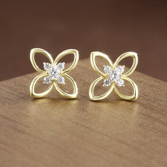 Stud Earrings Sterling Silver Earrings 18K Gold Plated Earrings Flower Earrings