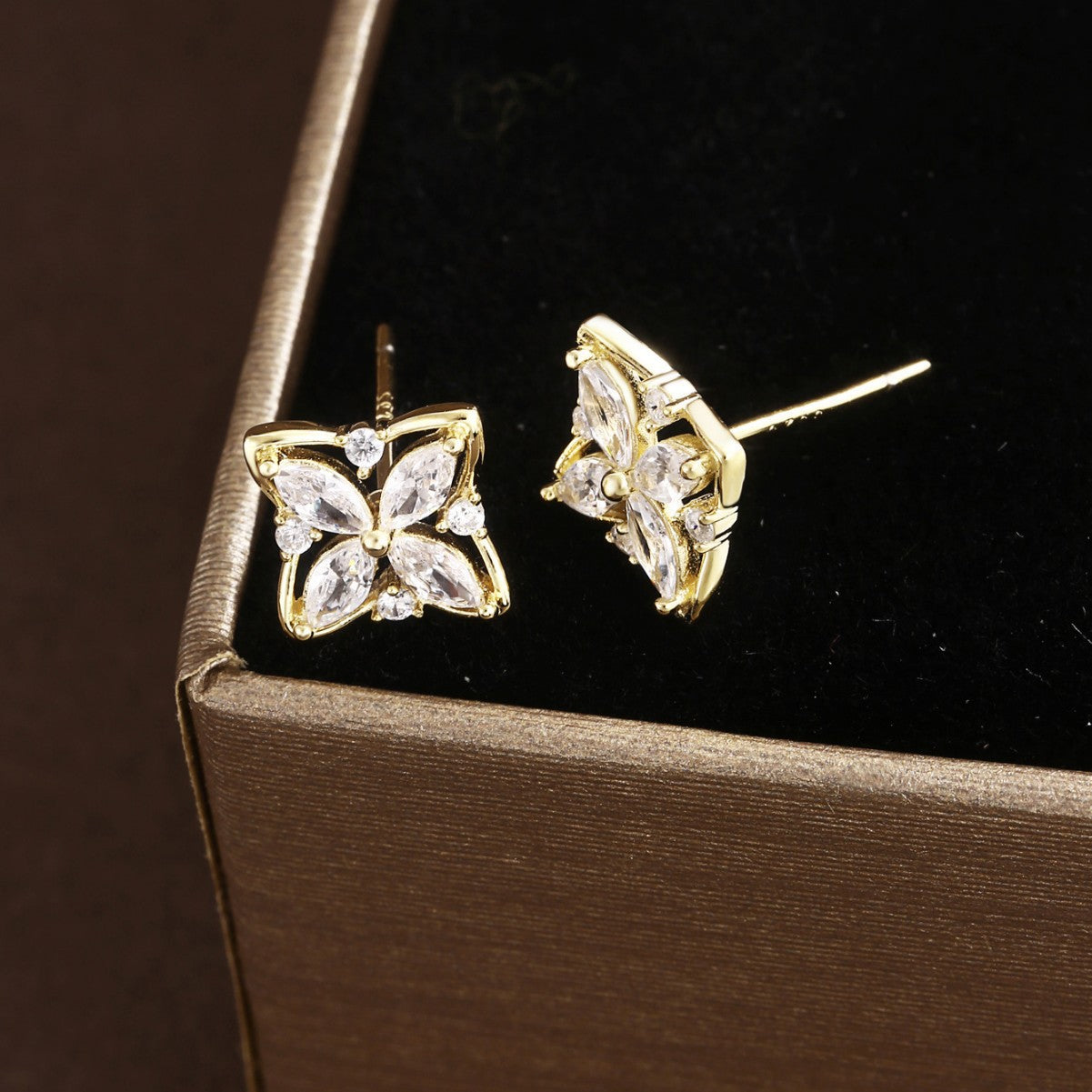Sterling Silver Earrings 18K Gold Plated Earrings Star Earrings Zircon Earrings