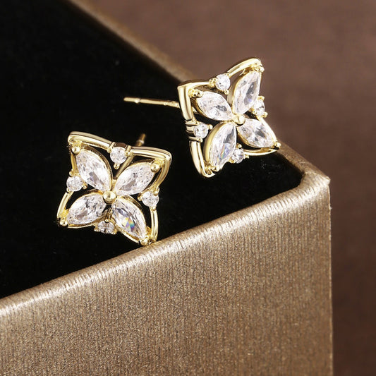 Sterling Silver Earrings 18K Gold Plated Earrings Star Earrings Zircon Earrings