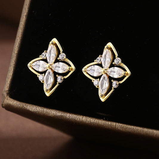 Sterling Silver Earrings 18K Gold Plated Earrings Star Earrings Zircon Earrings