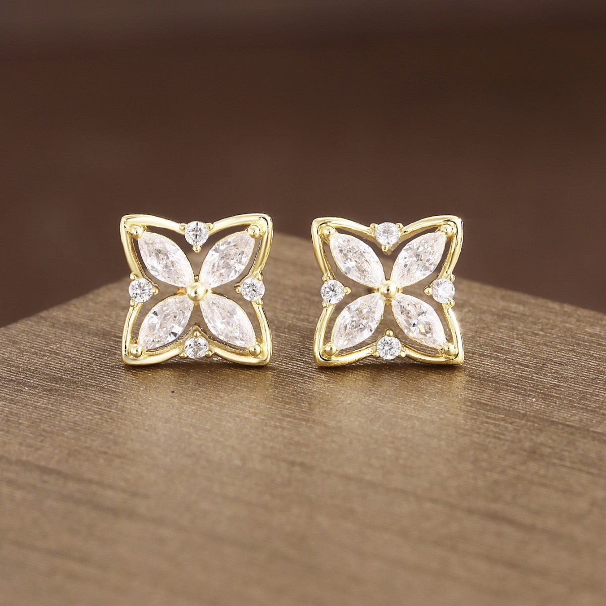 Sterling Silver Earrings 18K Gold Plated Earrings Star Earrings Zircon Earrings