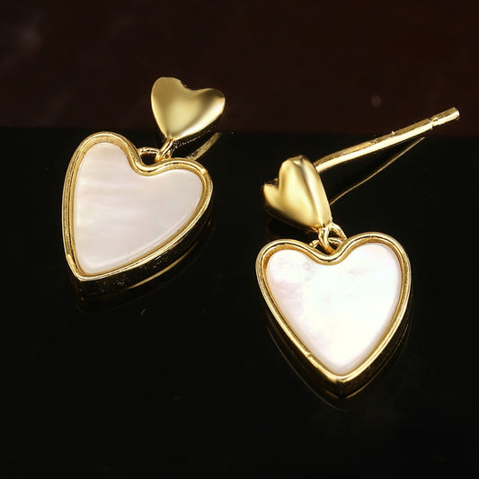 Sterling Silver Earrings 18K Gold Plated Earrings Heart Earrings Pearl Earrings