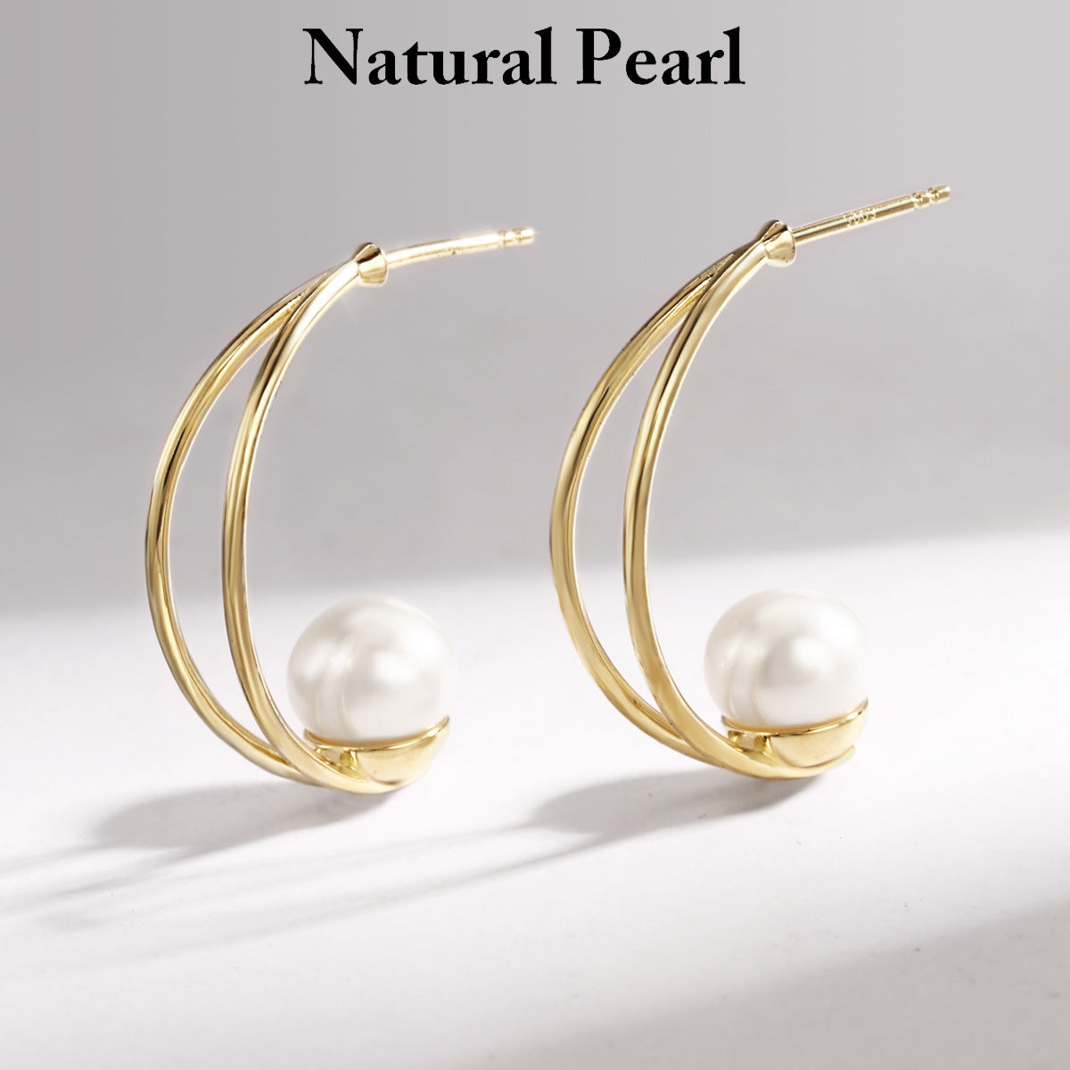 Sterling Silver Earrings 18K Gold Plated Earrings Freshwater Pearl Earrings