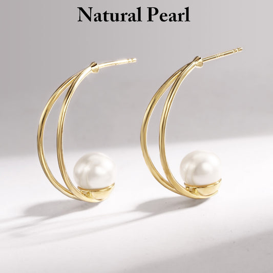 Sterling Silver Earrings 18K Gold Plated Earrings Freshwater Pearl Earrings