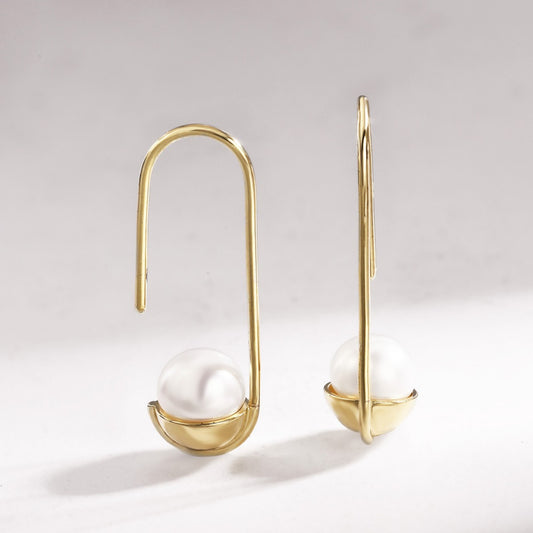 Sterling Silver Earrings 18K Gold Plated Earrings Freshwater Pearl Earrings