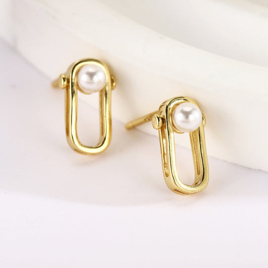 Sterling Silver Earrings 18K Gold Plated Earrings Stud Earrings Freshwater Pearl Earrings