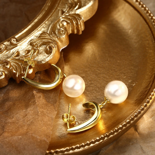 Sterling Silver Earrings 18K Gold Plated Earrings Pearl Earrings Stud Earrings