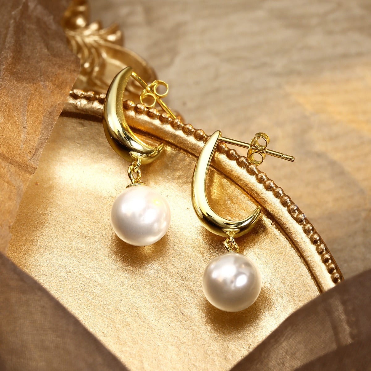Sterling Silver Earrings 18K Gold Plated Earrings Pearl Earrings Stud Earrings
