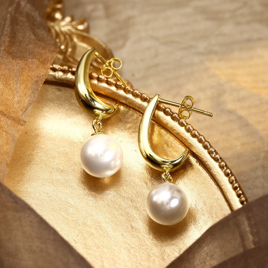 Sterling Silver Earrings 18K Gold Plated Earrings Pearl Earrings Stud Earrings