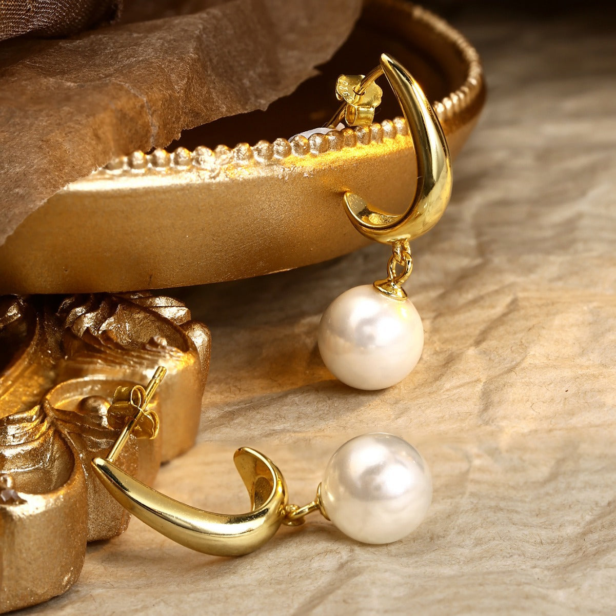 Sterling Silver Earrings 18K Gold Plated Earrings Pearl Earrings Stud Earrings