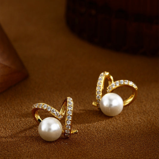 Heart Earrings Sterling Silver Earrings 18K Gold Plated Earrings Pearl Earrings