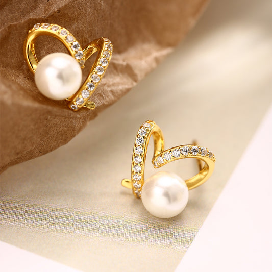Heart Earrings Sterling Silver Earrings 18K Gold Plated Earrings Pearl Earrings