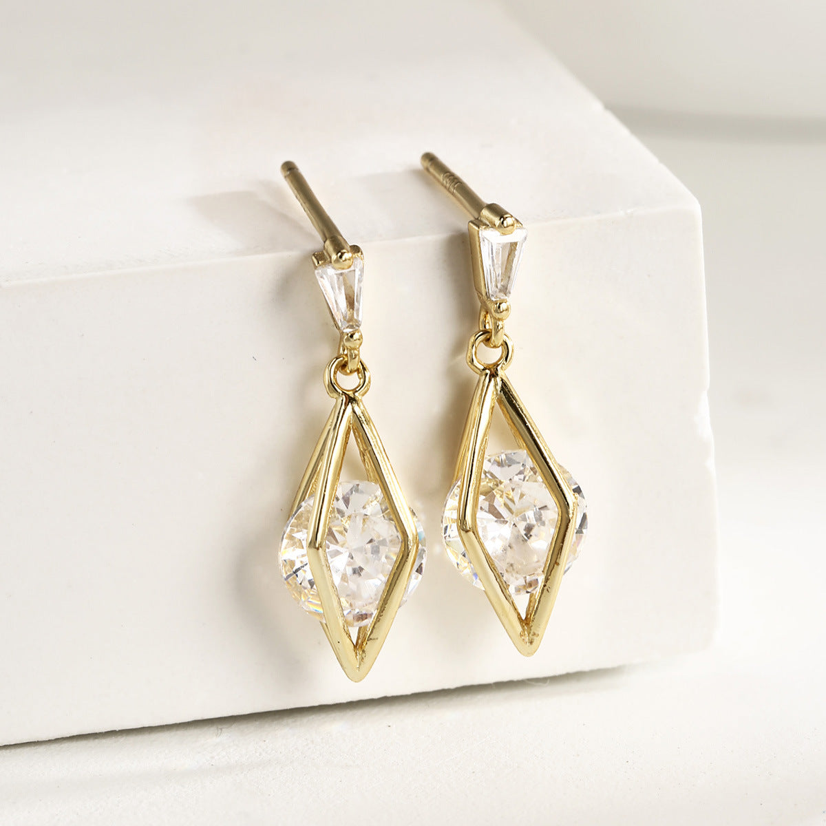 Sterling Silver Earrings 18K Gold Plated Earrings Zircon Earrings