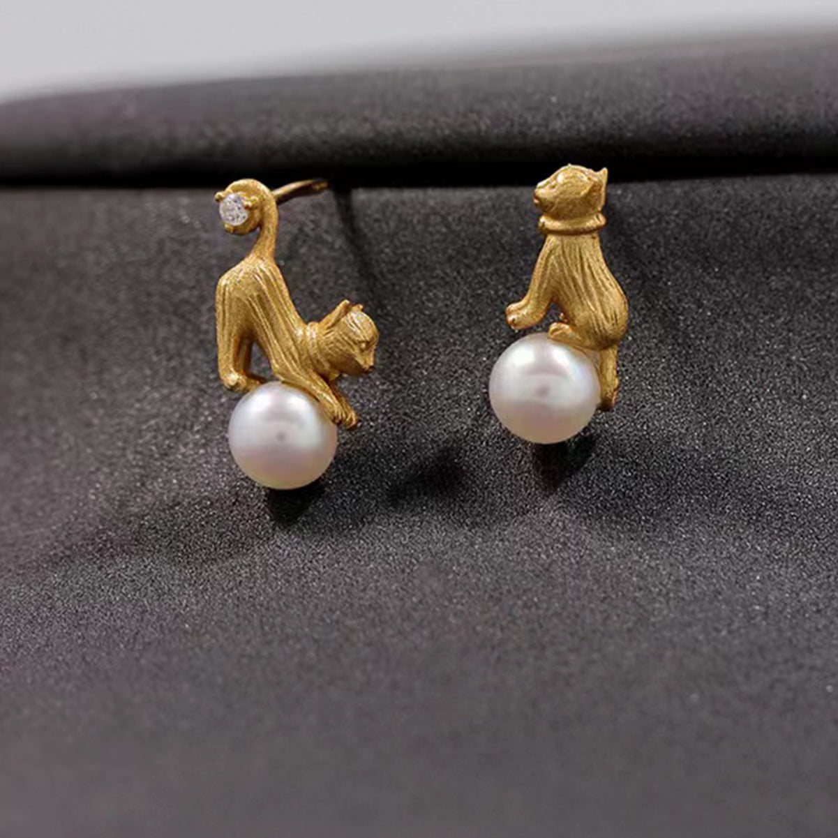 Cat Earrings Sterling Silver Earrings 18K Gold Plated Earrings Pearl Earrings