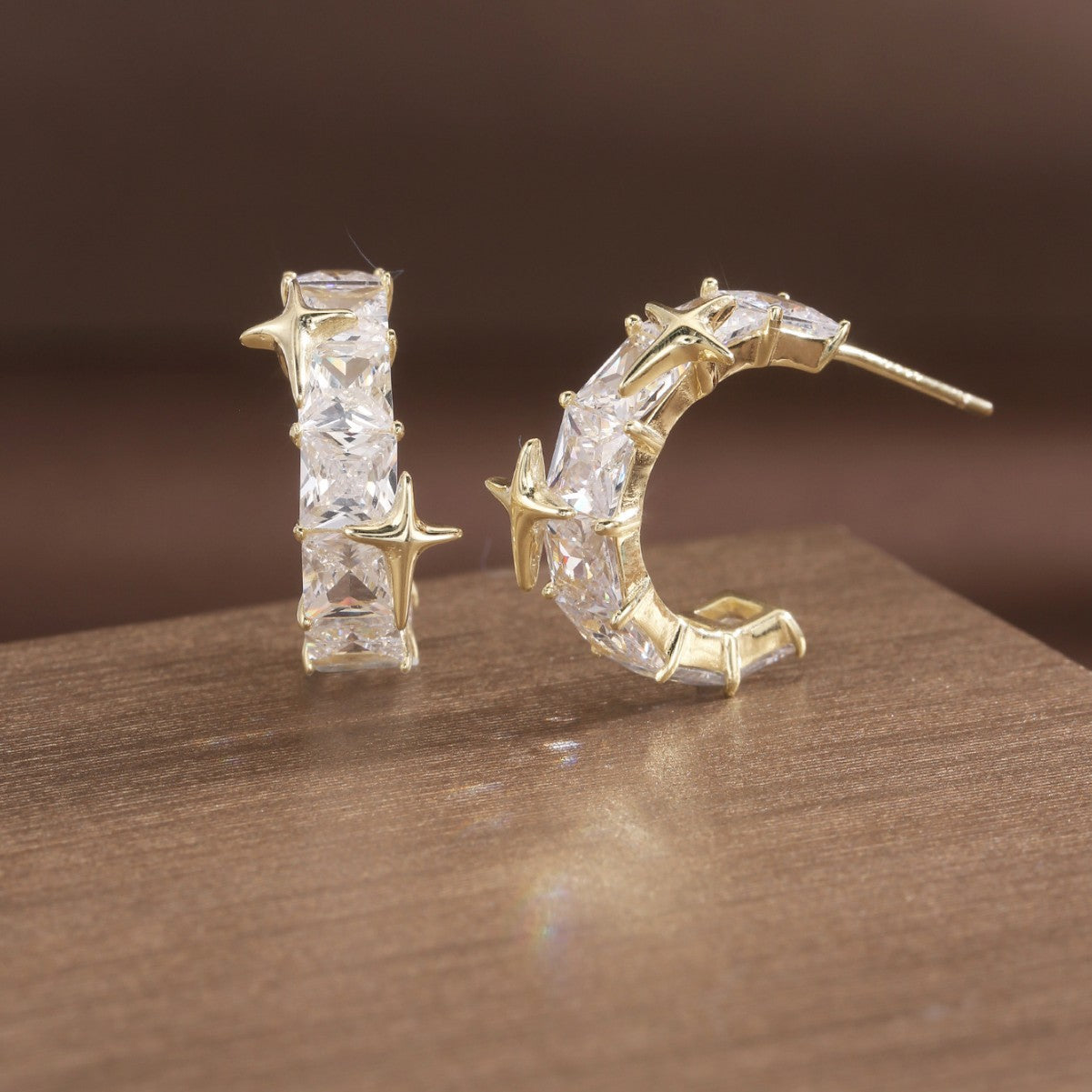 Sterling Silver Earrings 18K Gold Plated Earrings Star Earrings Huggie Earrings