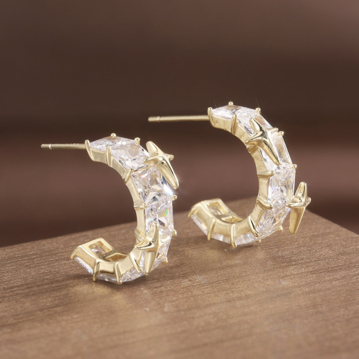 Sterling Silver Earrings 18K Gold Plated Earrings Star Earrings Huggie Earrings