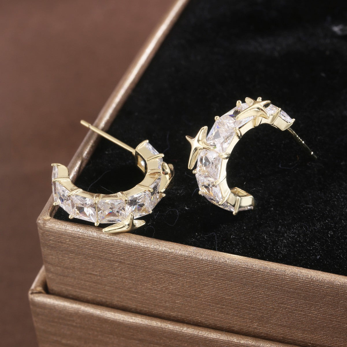 Sterling Silver Earrings 18K Gold Plated Earrings Star Earrings Huggie Earrings