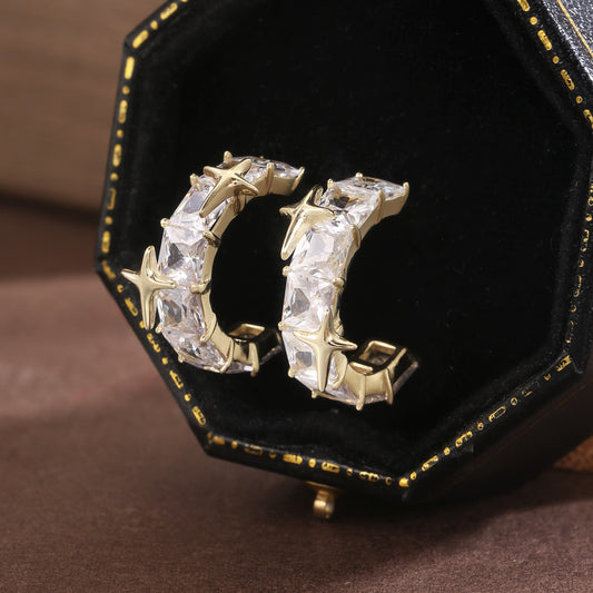 Sterling Silver Earrings 18K Gold Plated Earrings Star Earrings Huggie Earrings