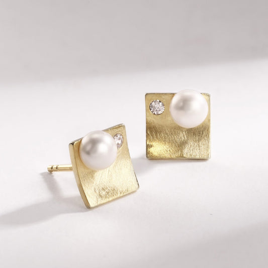 Sterling Silver Earrings 18K Gold Plated Earrings Natural Pearl Earrings