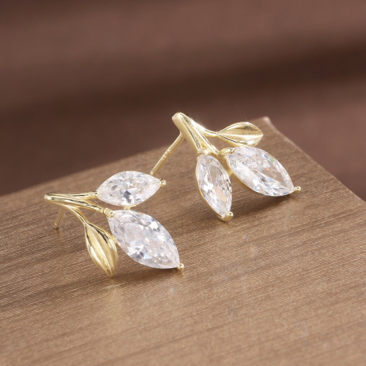 Sterling Silver Earrings 18K Gold Plated Earrings Leaf Earrings