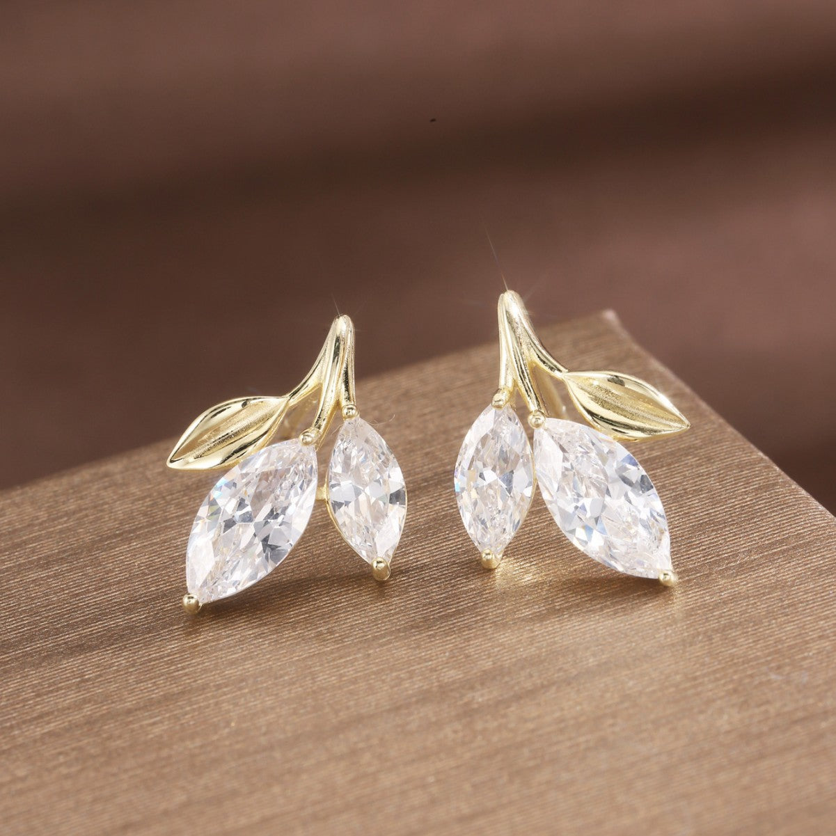 Sterling Silver Earrings 18K Gold Plated Earrings Leaf Earrings