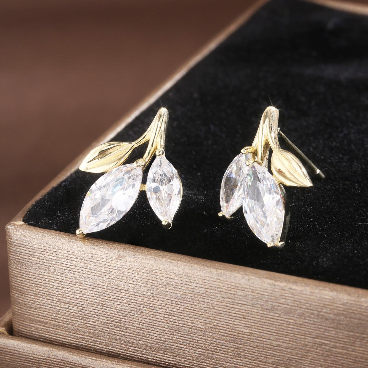 Sterling Silver Earrings 18K Gold Plated Earrings Leaf Earrings