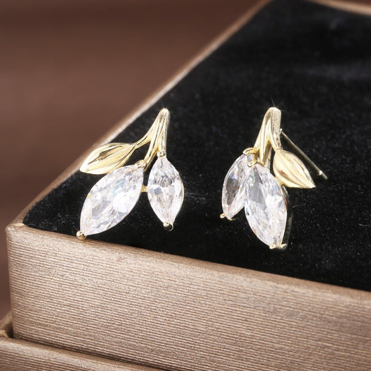 Sterling Silver Earrings 18K Gold Plated Earrings Leaf Earrings
