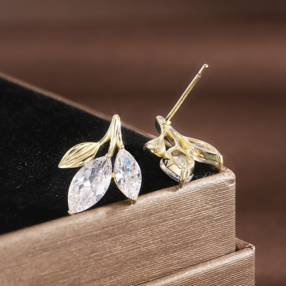 Sterling Silver Earrings 18K Gold Plated Earrings Leaf Earrings