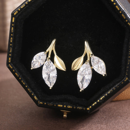 Sterling Silver Earrings 18K Gold Plated Earrings Leaf Earrings