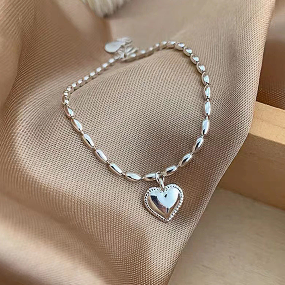 Heart Bracelet Sterling Silver Bracelet Bead Bracelet