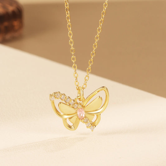 Butterfly Necklace Sterling Silver Necklace 18K Gold Plated Necklace Zircon Necklace