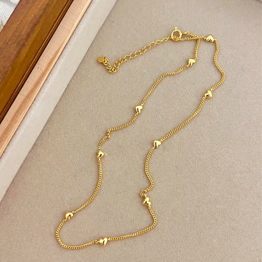 Curb Chain Necklace 18" Sterling Silver Necklace 18K Gold Plated Necklace Heart Necklace