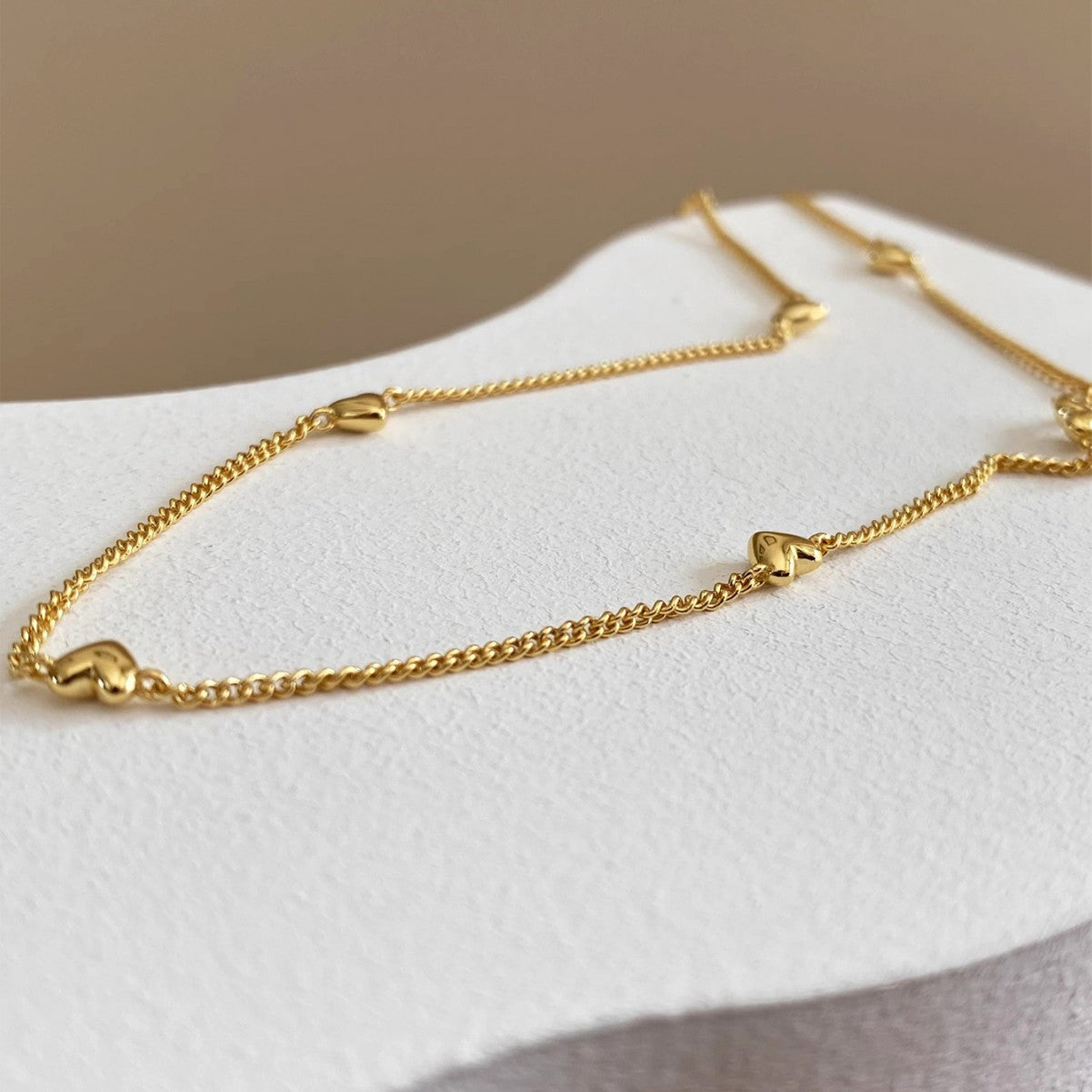 Curb Chain Necklace 18" Sterling Silver Necklace 18K Gold Plated Necklace Heart Necklace