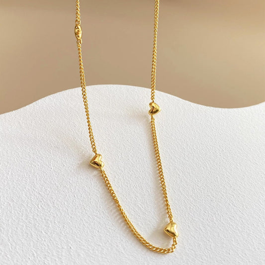Curb Chain Necklace 18" Sterling Silver Necklace 18K Gold Plated Necklace Heart Necklace