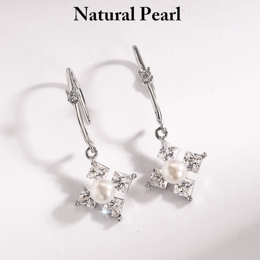 Natural Pearl Earrings Sterling Silver Earrings Drop Earrings