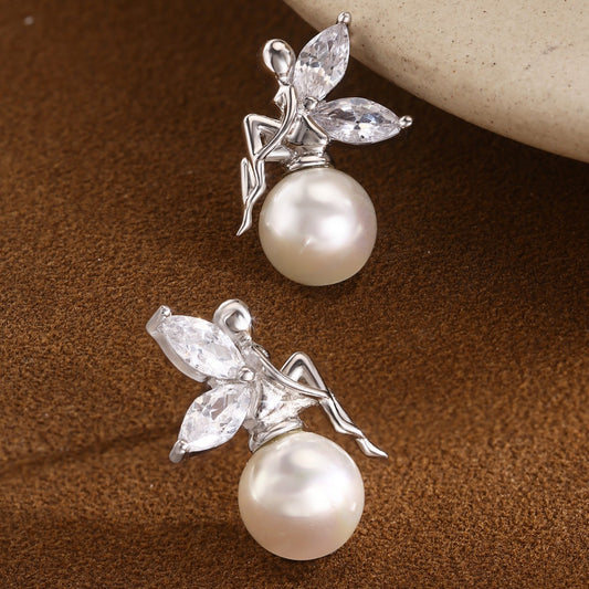 Fairy Earrings Pearl Earrings Sterling Silver Earrings