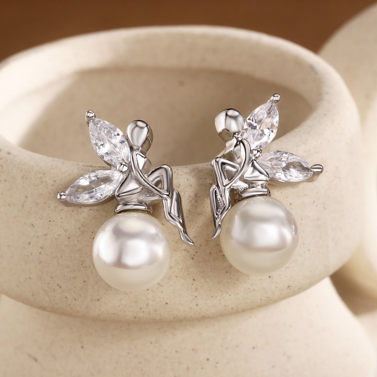 Fairy Earrings Pearl Earrings Sterling Silver Earrings