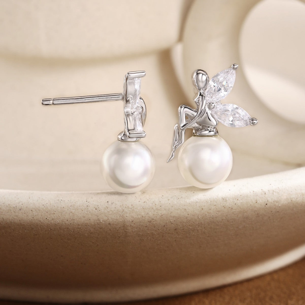 Fairy Earrings Pearl Earrings Sterling Silver Earrings