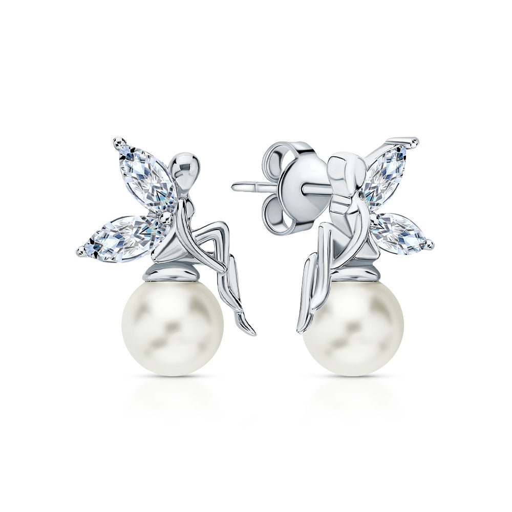 Fairy Earrings Pearl Earrings Sterling Silver Earrings