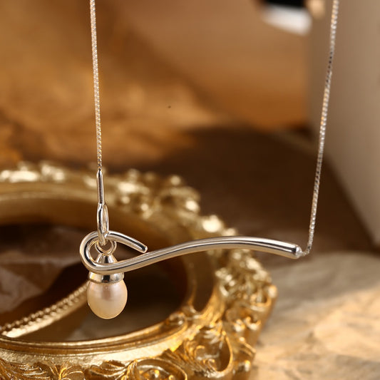 Natural Pearl Necklace Sterling Silver Necklace Lariat Necklace